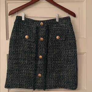 Walter Baker Black Tweed Skirt with Gold Accents